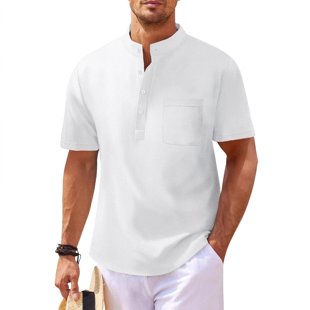 Herren Hemd Kurzarm Moderner Stehkragen Elegant