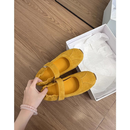 Damen Ballerinas Weich Wildleder Bequem Mit Riemen