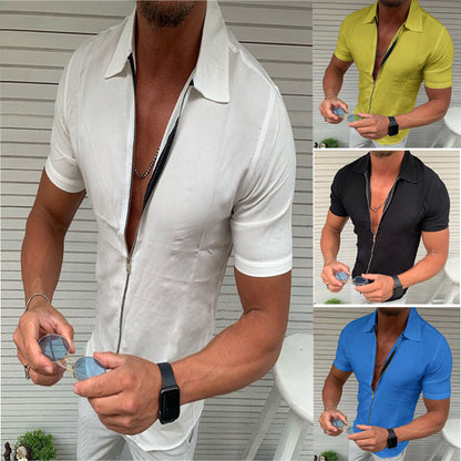 Herren Kurzarmhemd Reißverschluss Modern Style - BerlinGlamour