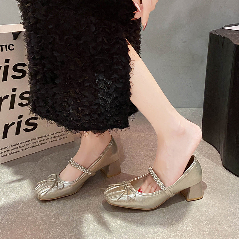 Damen Ballerinas Glitzerriemen Zierliche Schleife