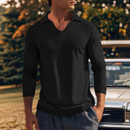 Herren Langarmshirt Modern V-Ausschnitt Strukturiert