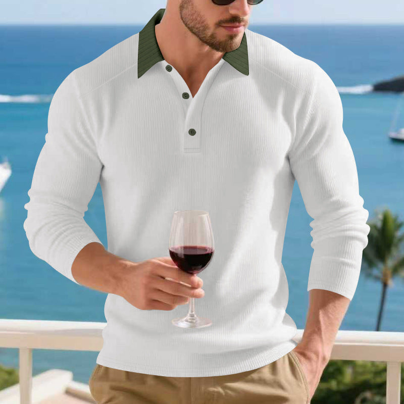 Herren Poloshirt Langarm Elegantes Design Knopfleiste