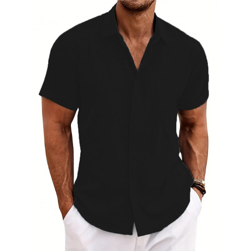 Herren Kurzarmhemd Modern mit Struktur und Slim-Fit Kragen
