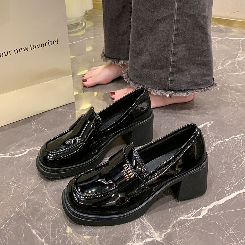 Damen Mokassins Lackleder Elegant mit Schnalle Schuhe Schwarz - BerlinGlamour