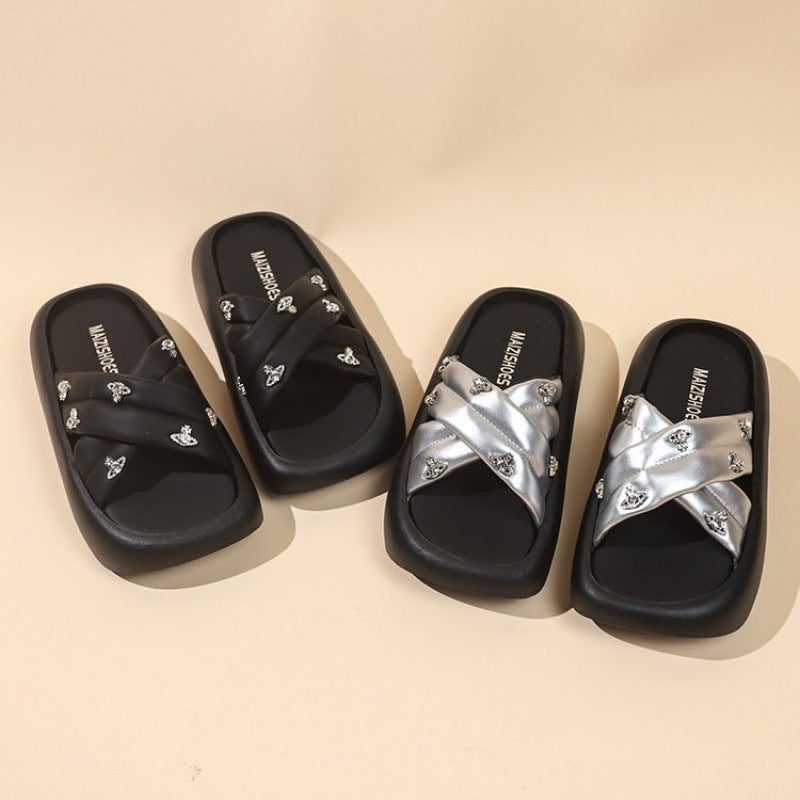 Damen Slipper mit Glitzersteinen Modisch Comfort