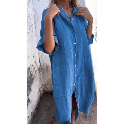Leinen Hemdkleid Lockere Fit Baumwolle Sommerkleid