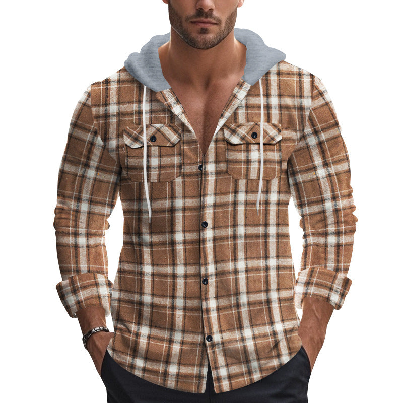 Herren Flanellhemden mit Kapuze Lässig Warm