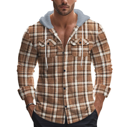 Herren Flanellhemden mit Kapuze Lässig Warm