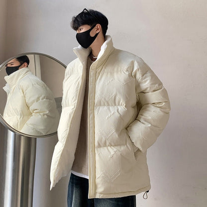 Herren Pufferjacke Übergroß Warm mit Hochkragen und Elastikbündchen