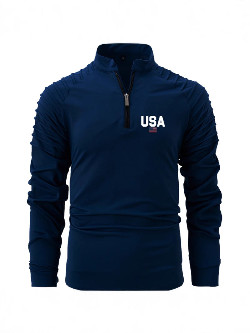 Herren Pullover Funktionsshirt Stehkragen Ripp Ärmel Sportlich
