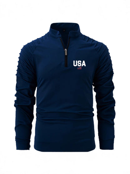Herren Pullover Funktionsshirt Stehkragen Ripp Ärmel Sportlich