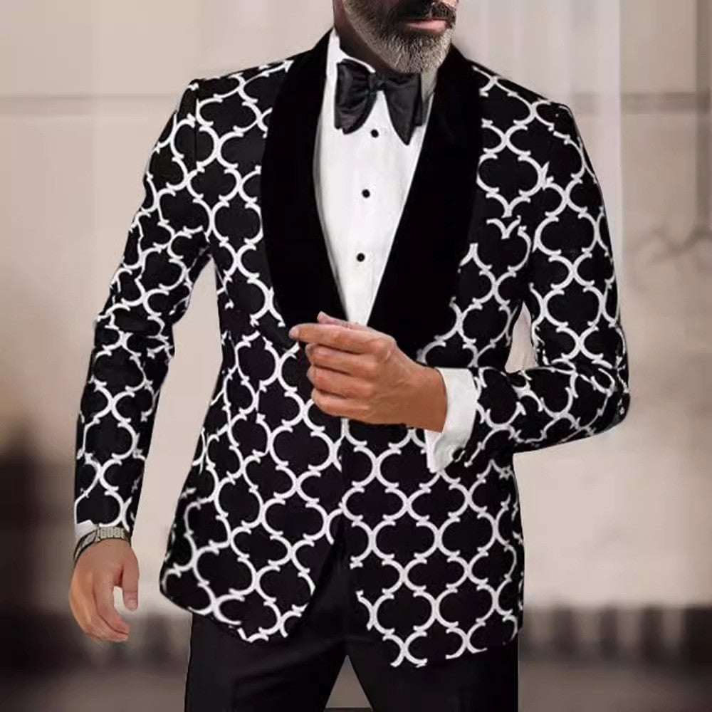 Herren Sakko Designer Modell Auffälliges Muster Elegant Schwarz