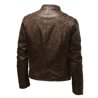 Lederjacke Herren Stehkragen Schwarz Ledermantel