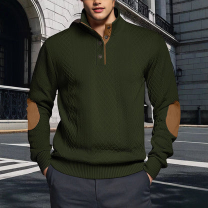 Herren Strickpullover Strukturiert Leder Patches Modern - BerlinGlamour