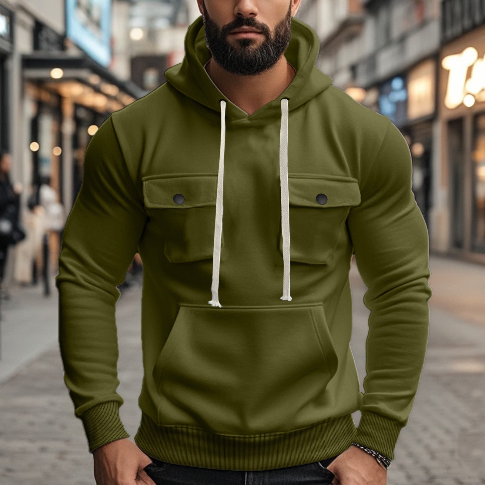 Herren Hoodie Modern mit Taschen und Kontrastkordeln - BerlinGlamour