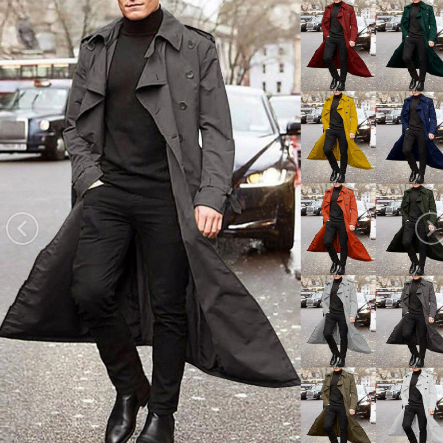 Herren Trenchcoat Eleganter Doppelreihen Mantel Berlin Style