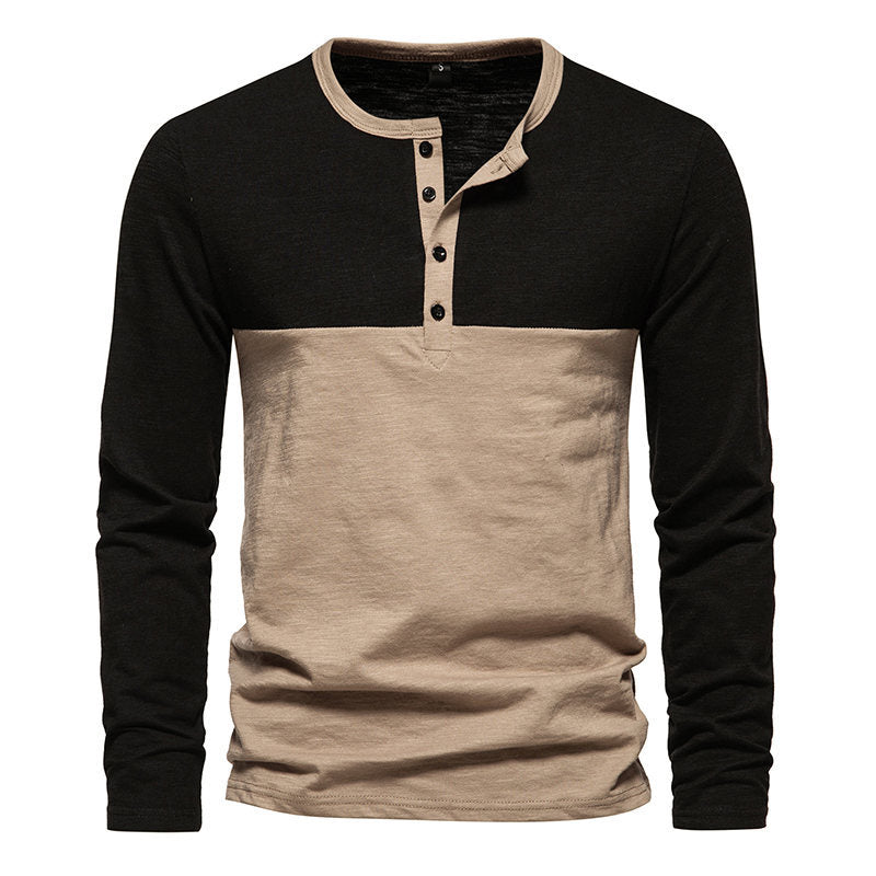 Herren Langarmshirt Mit Kontrastärmeln Modern Knopfdetails