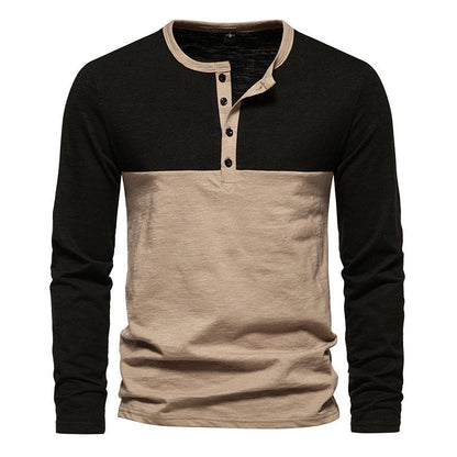 Herren Langarmshirt Mit Kontrastärmeln Modern Knopfdetails