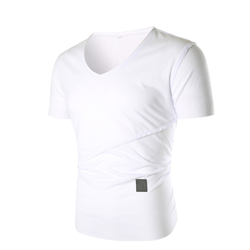 Herren T-Shirt V-Ausschnitt Elastisch Asymmetrisch Modern