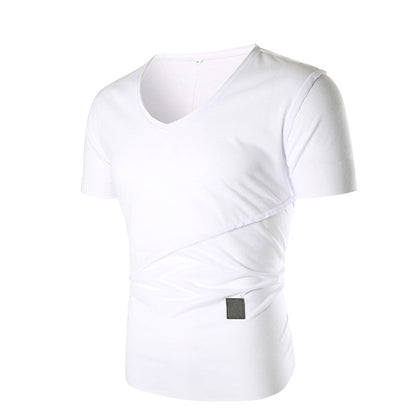 Herren T-Shirt V-Ausschnitt Elastisch Asymmetrisch Modern