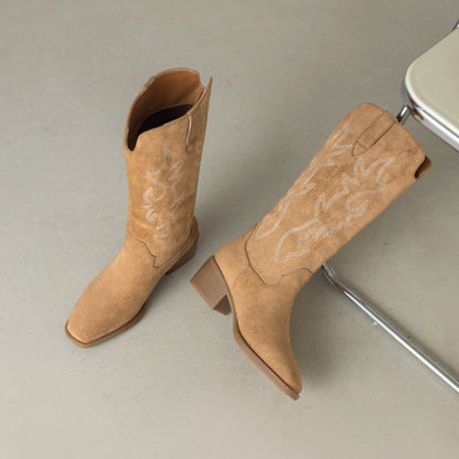 Damen Stiefel mit Stickerei Komfort Absatz Höhe
