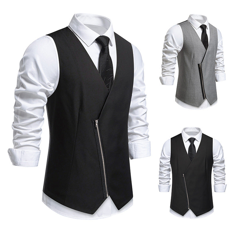 Herren Weste Modern Asymmetrisch Reißverschluss Design - BerlinGlamour
