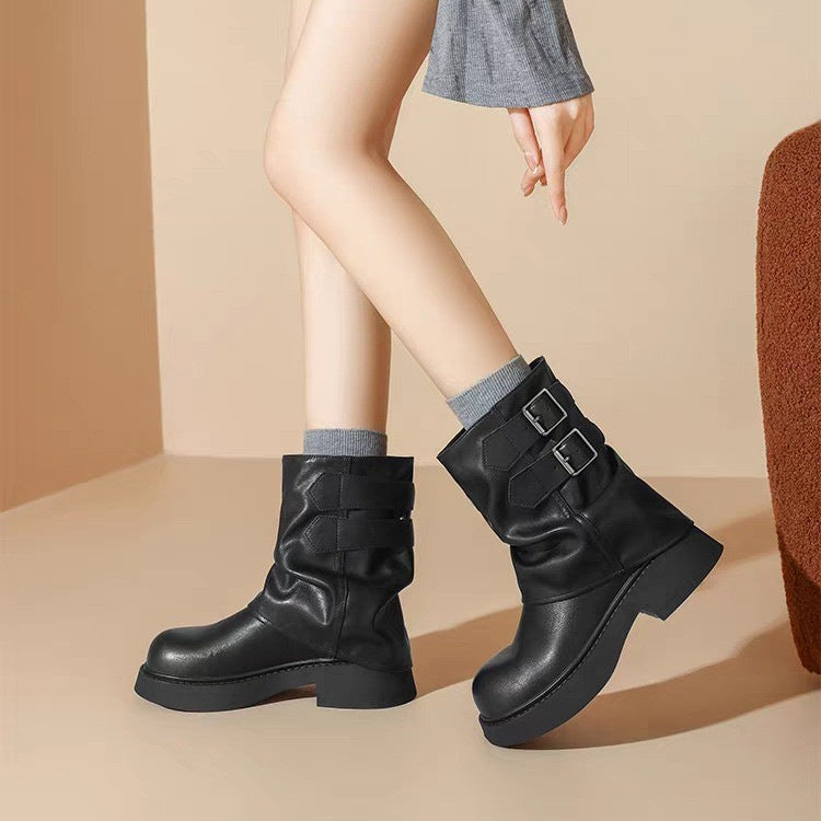 Damen Stiefeletten Modisch Robust mit verstellbarem Riemen