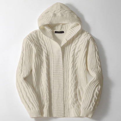 Herren Strickjacke Zopfmuster Großkragen Modern