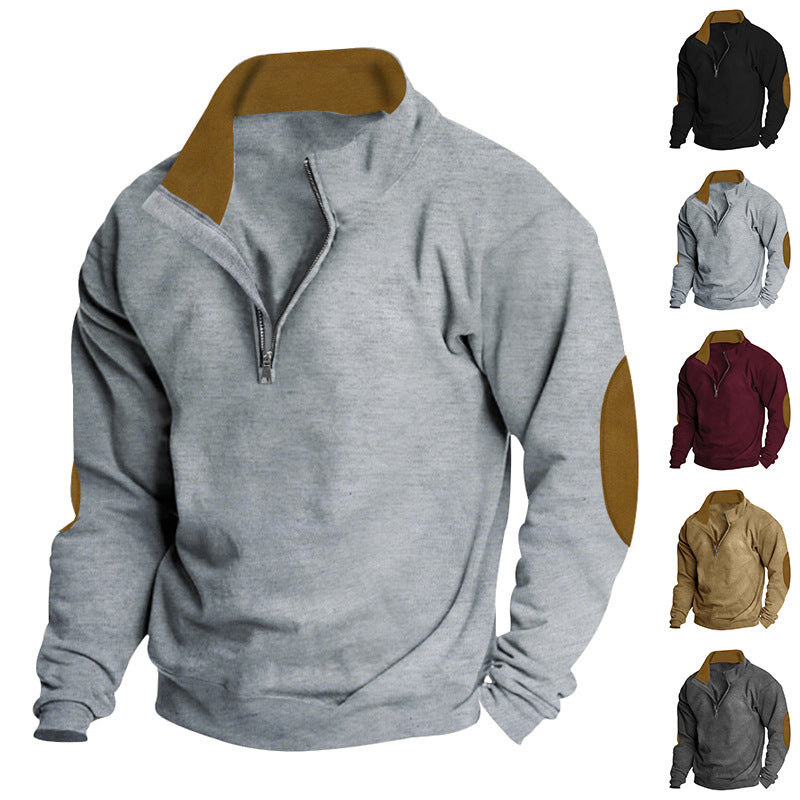 Herren Fleece Sweatshirt Stehkragen Kontrastärmel Modern - BerlinGlamour