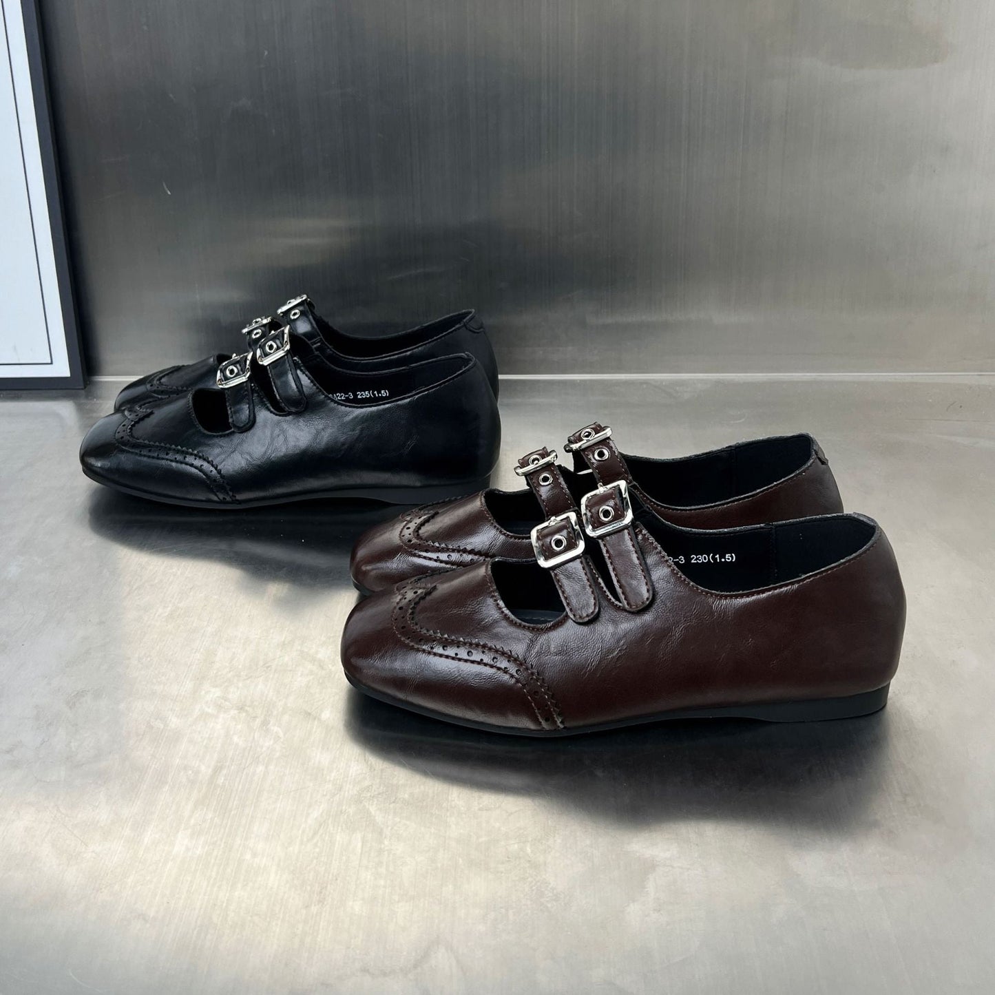 Damen Ballerinas Elegant mit Doppelriemen Schnalle