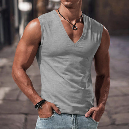 Herren T-Shirt Ärmellos V-Ausschnitt Atmungsaktiv Baumwolle