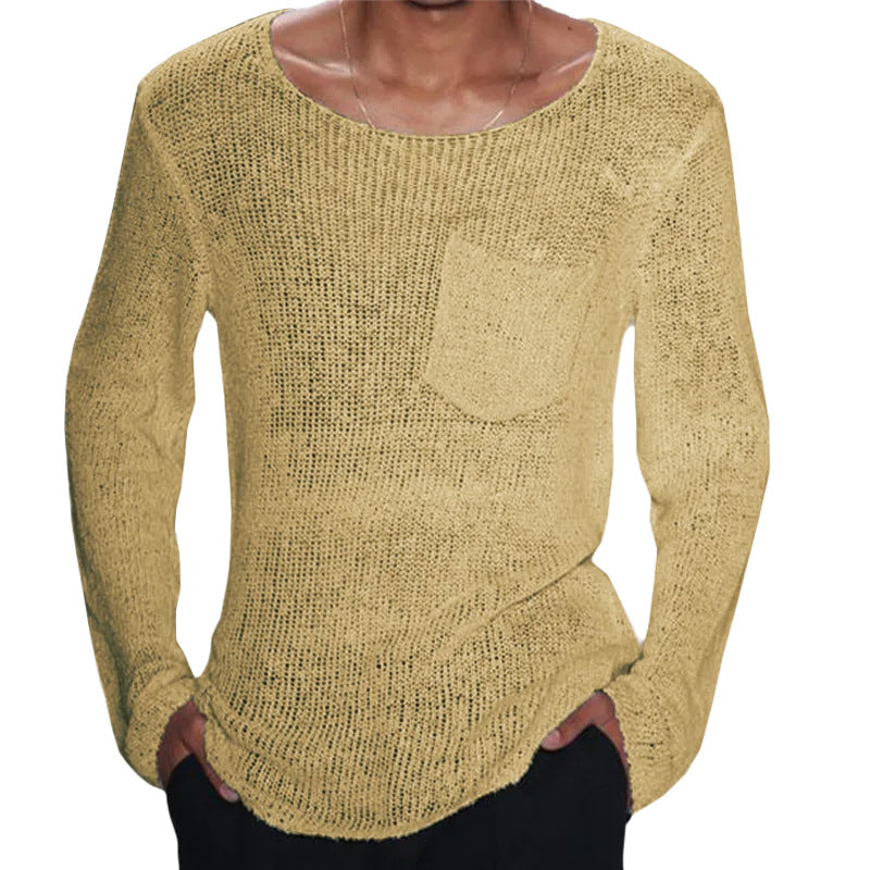 Herren Pullover Lässig Offene Maschen Brusttasche