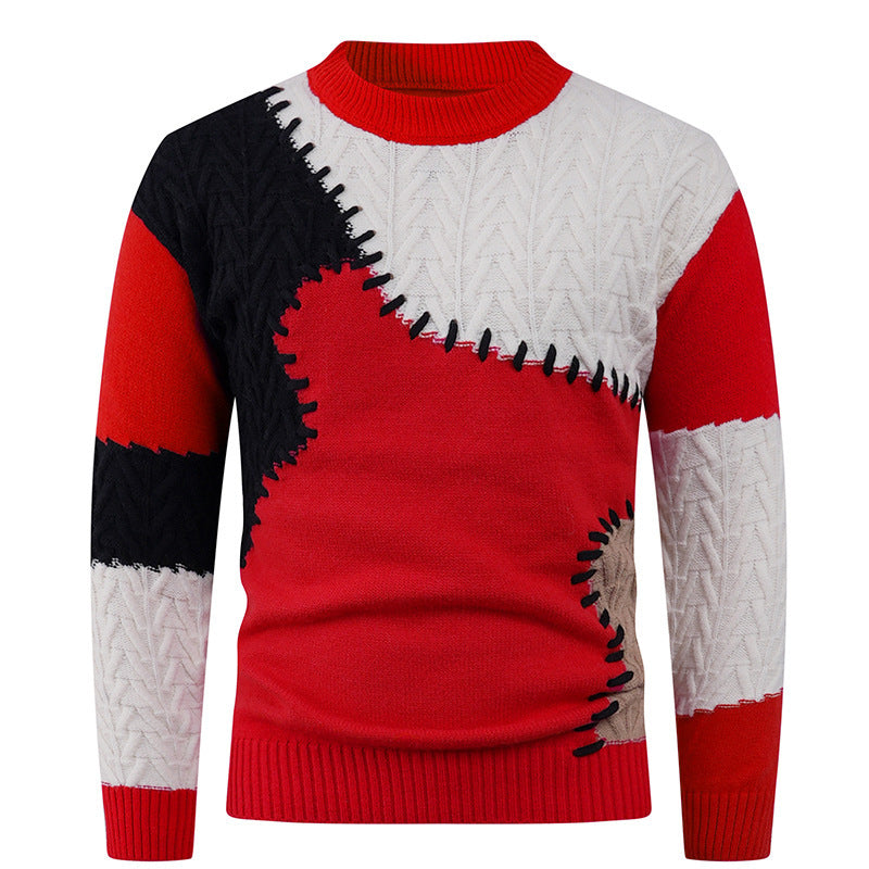 Herren Pullover Patchwork Design Modern Trendy