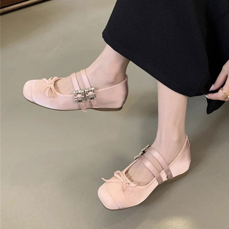 Damen Ballerinas Schleifen Riemchen Elegant