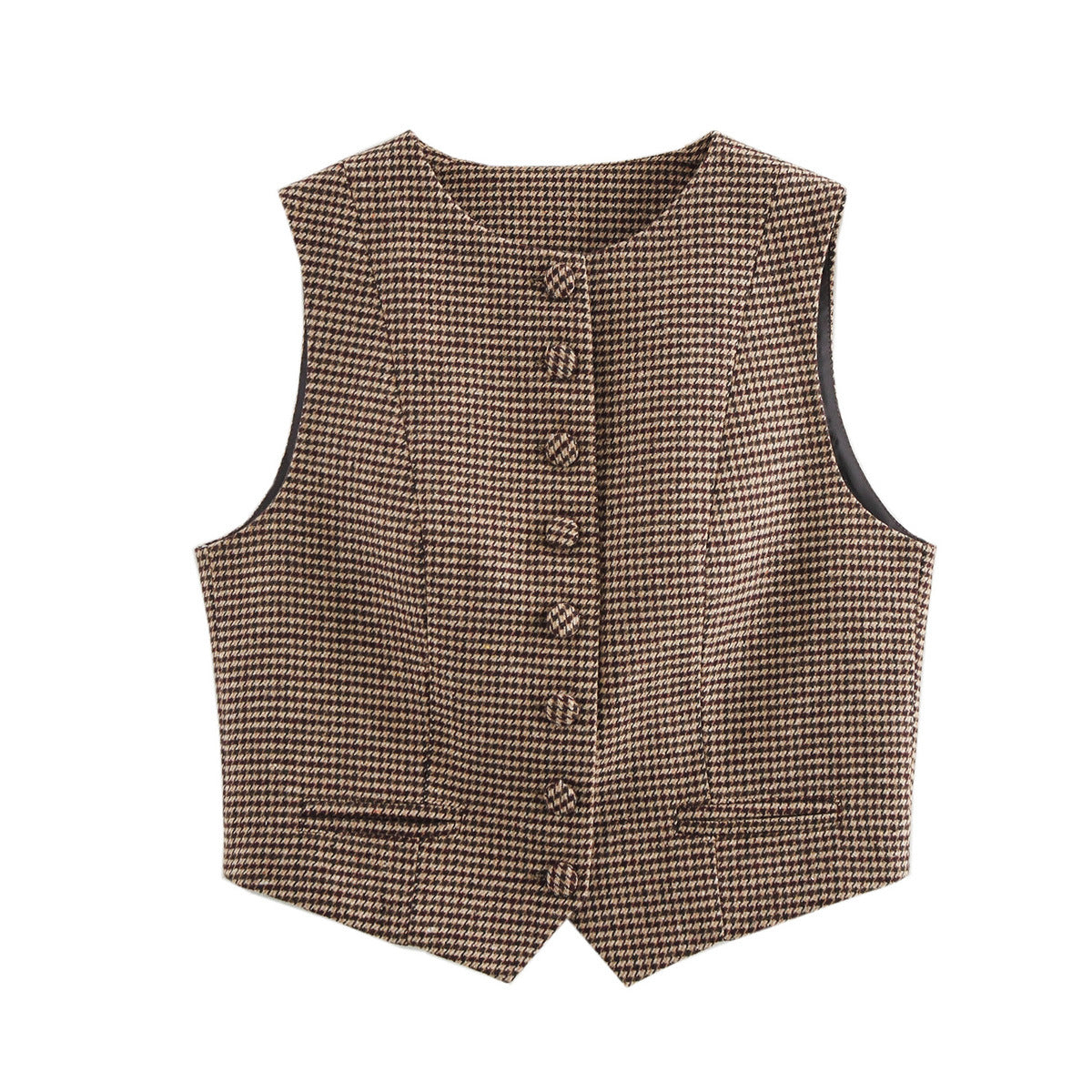 Damen Weste Karomuster Elegante Knopfleiste