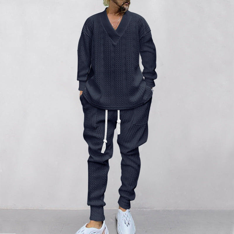 Herren Strickset Pullover und Jogginghose Grau Sportlich