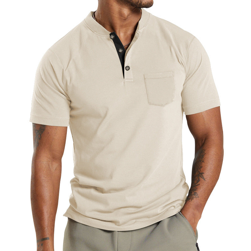 Herren T-Shirt Kurzarm mit Brusttasche Modern Kragen