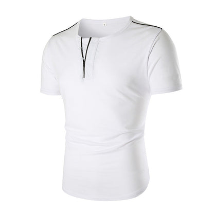 Herren T-Shirt Kurzarm mit Knopfleiste Kontrastnähte Modern
