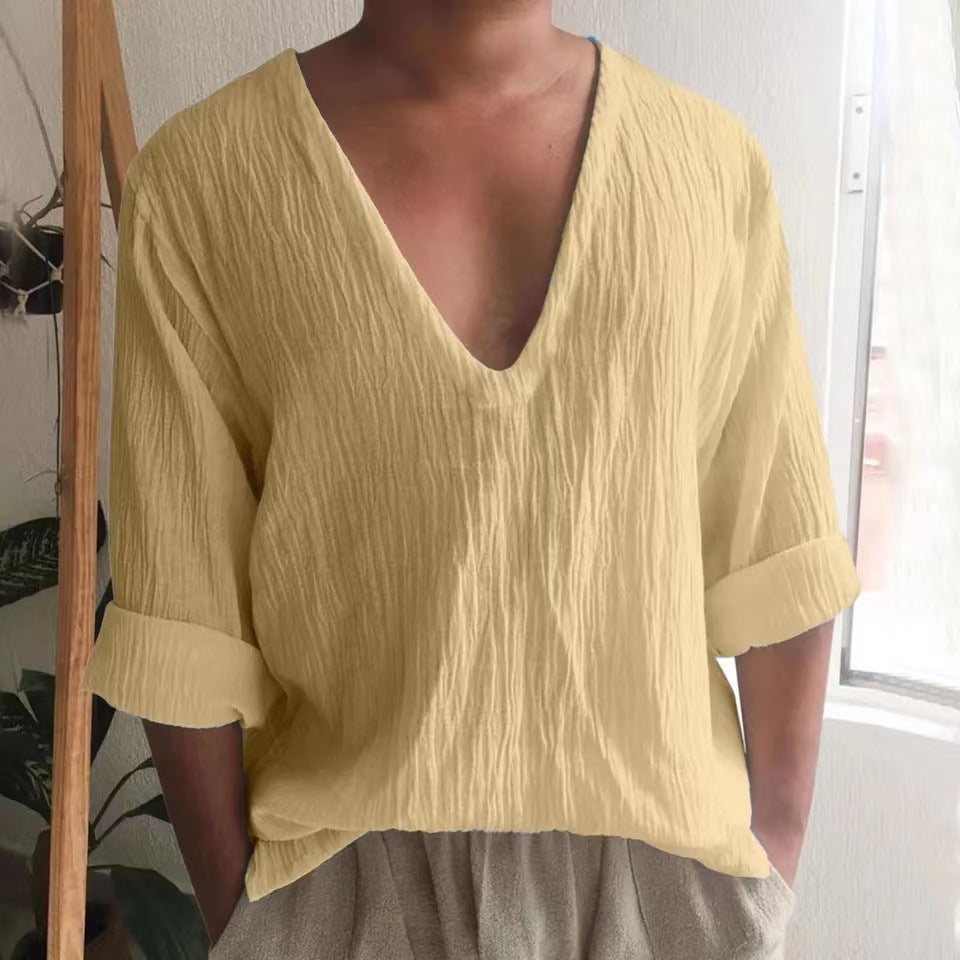 Herren Bluse V-Ausschnitt Lässig Casual Berlin Style