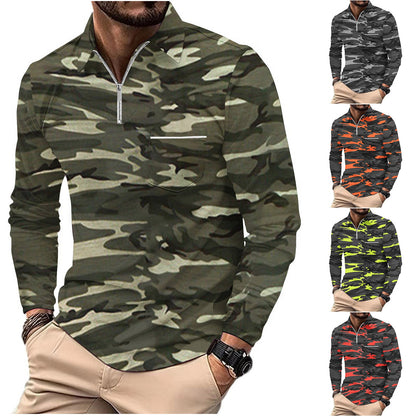 Herren Langarmshirt Camouflage Modern Reißverschluss - BerlinGlamour