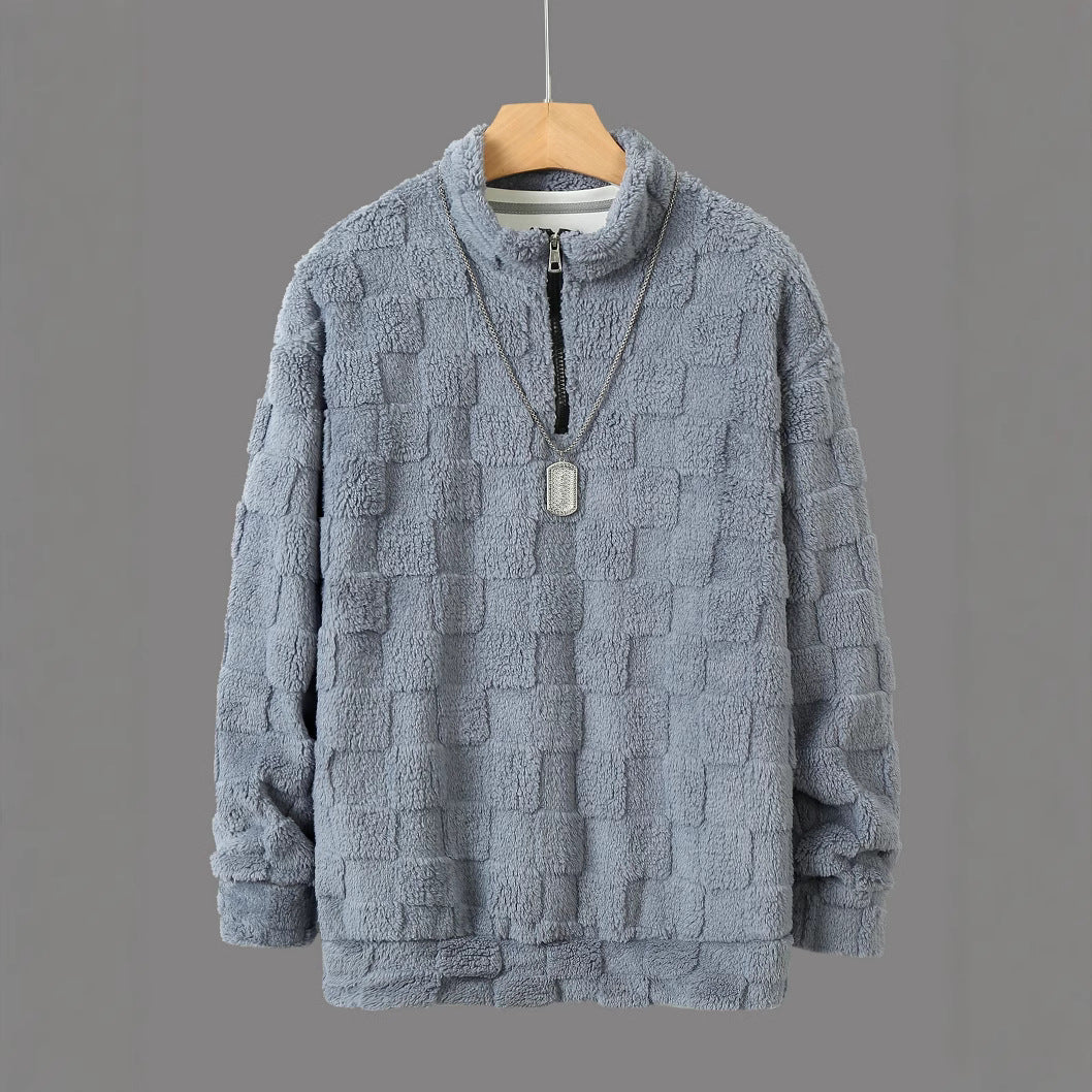 Herren Fleece-Pullover mit Reißverschluss und strukturiertem Design BerlinGlamour.