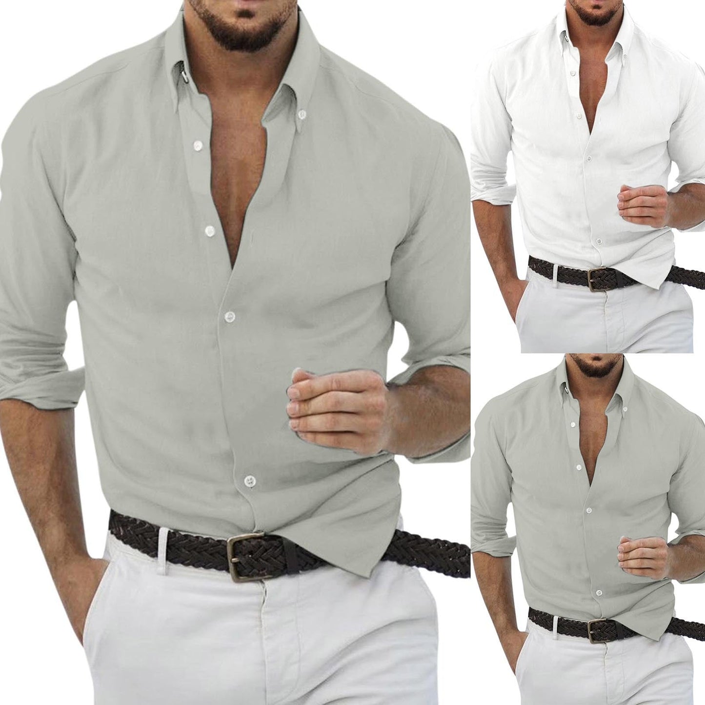 Herren Leinenhemd Langarm Modern Slim Fit Leicht