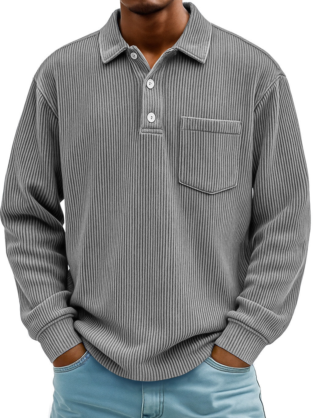 Herren Poloshirt Lässig Longsleeve Strukturiert Modern