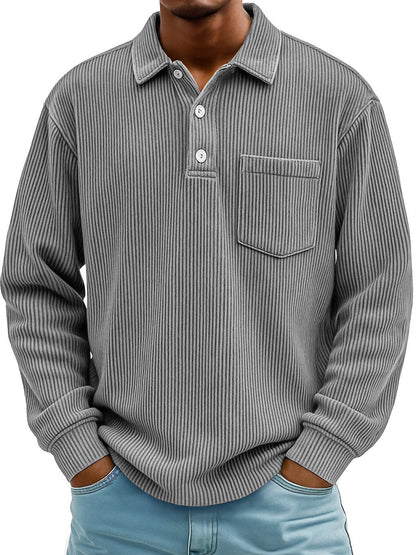 Herren Poloshirt Lässig Longsleeve Strukturiert Modern