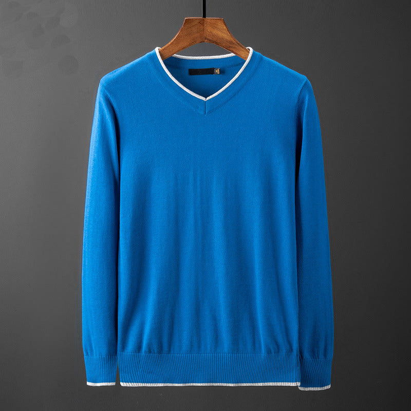 Herren Pullover V-Ausschnitt Mit Kontrastkragen Modern