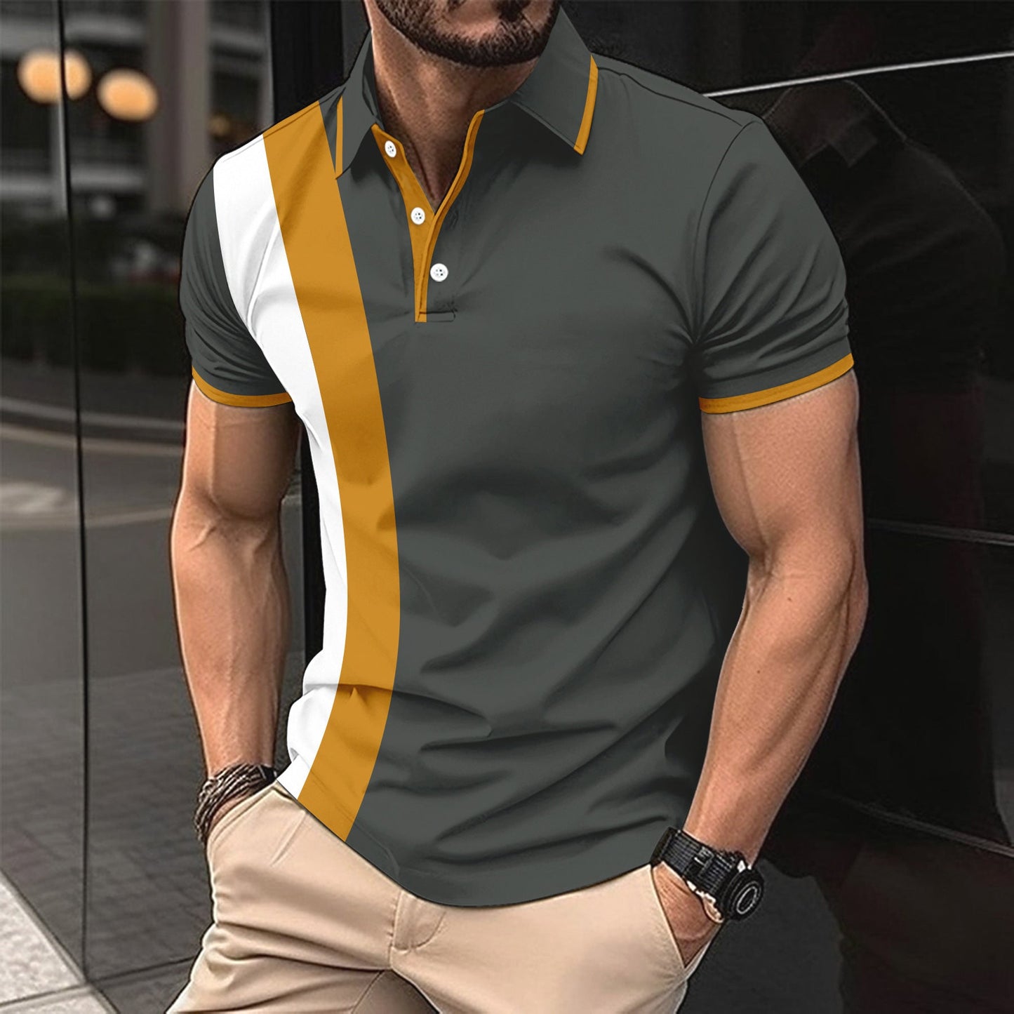 Herren Poloshirt Sportlich Modern mit Kontrastdetails