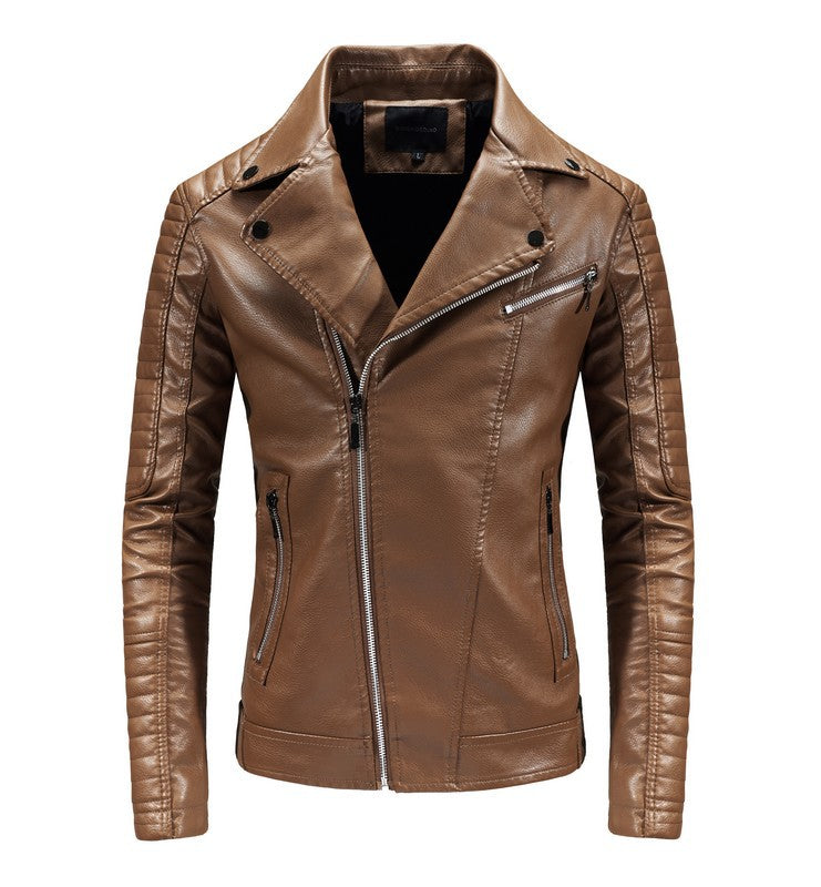 Herren Lederjacke Bikerstil Schwarz Kunstleder