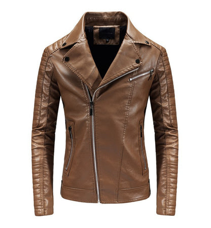 Herren Lederjacke Bikerstil Schwarz Kunstleder