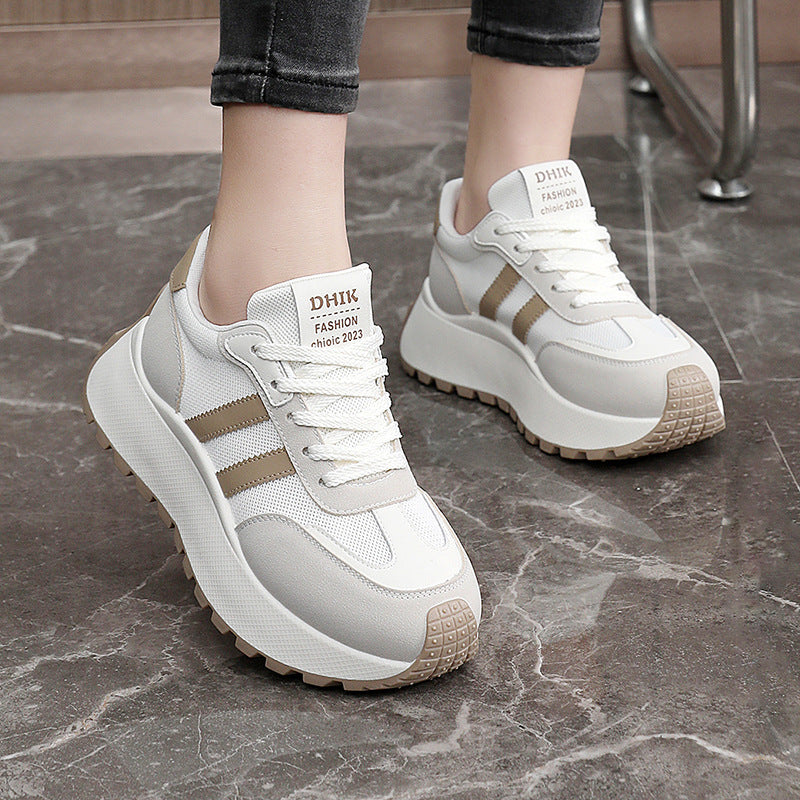 Damen Plateausneaker Hoch Atmungsaktiv Mesh Weiß