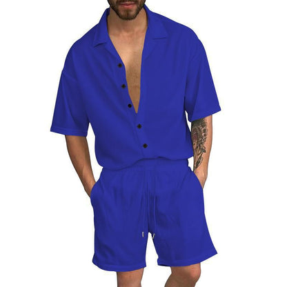 Herren Sommer Set Kurzarm Hemd Shorts mit Knöpfen Modern